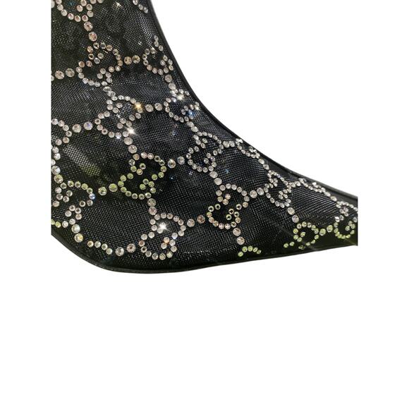 Gucci Demi Crystal GG Logo Mesh Pointed Toe Ankle Boot Black 85mm - Picture 5 of 13